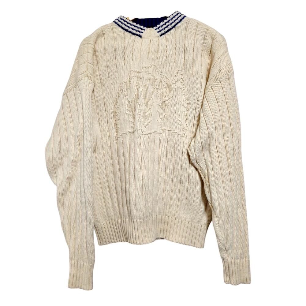 Cable knit Sweater Fisherman Sz. M Blue Eddie Bauer Pullover Made in Australia